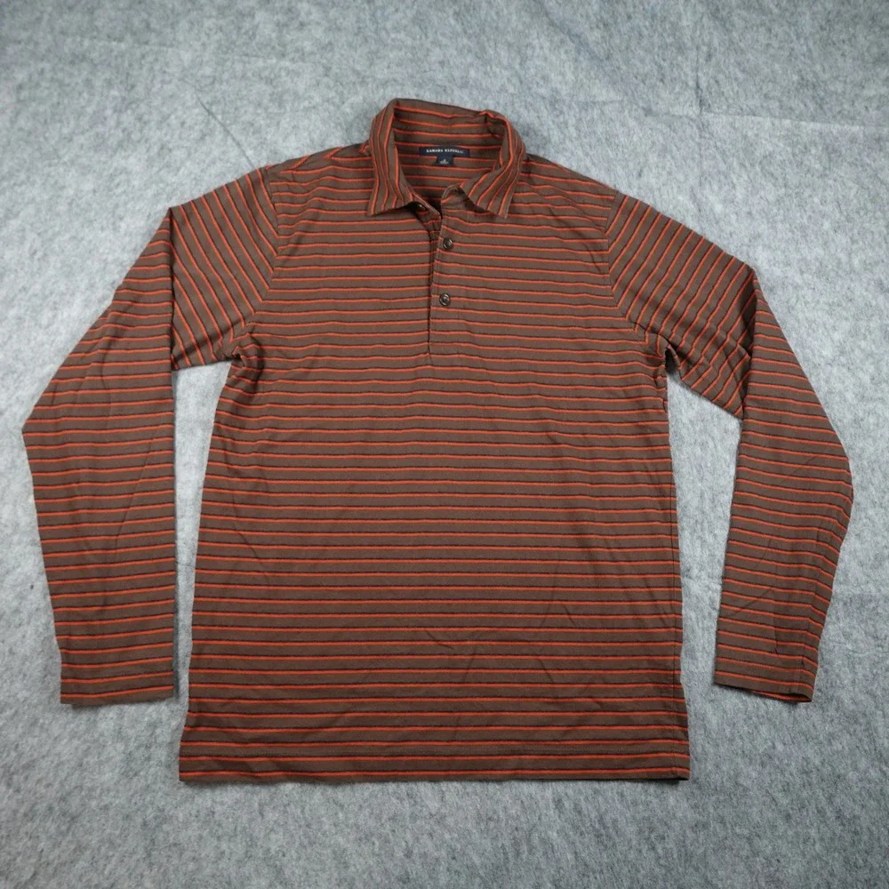 Banana Republic Shirt Mens Small Brown Orange Striped Cotton Long Sleeve Polo